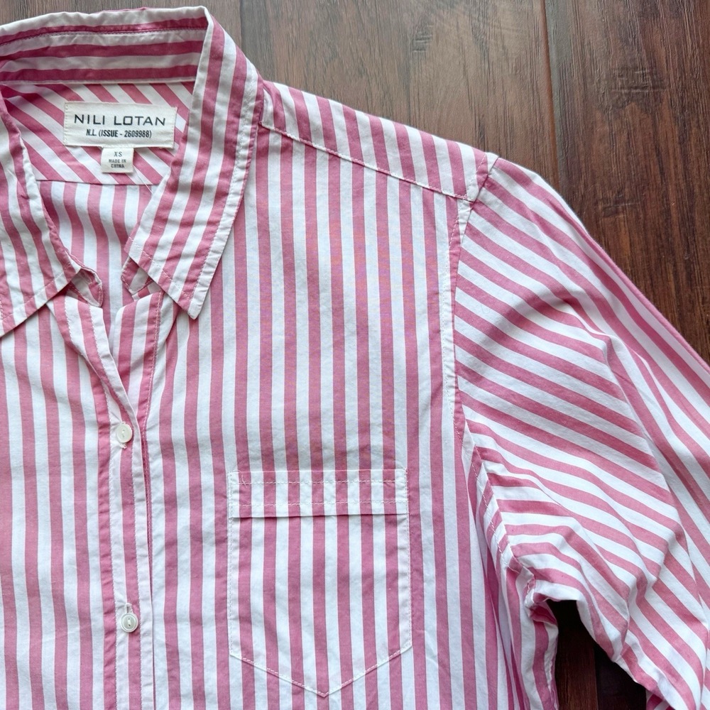Nili Lotan Women's Red Striped Button Down Shirt XS Quiet Luxury‎ Boyfriend Prep - Picture 7 of 16